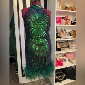 Fashion Nova Iridescent Green Sequin Mini Dress